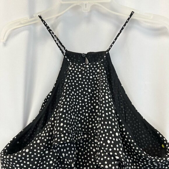 Lush Womens Sundress Black Polka Dot Sleeveless Spaghetti Strap Wrap Front M - Picture 2 of 11